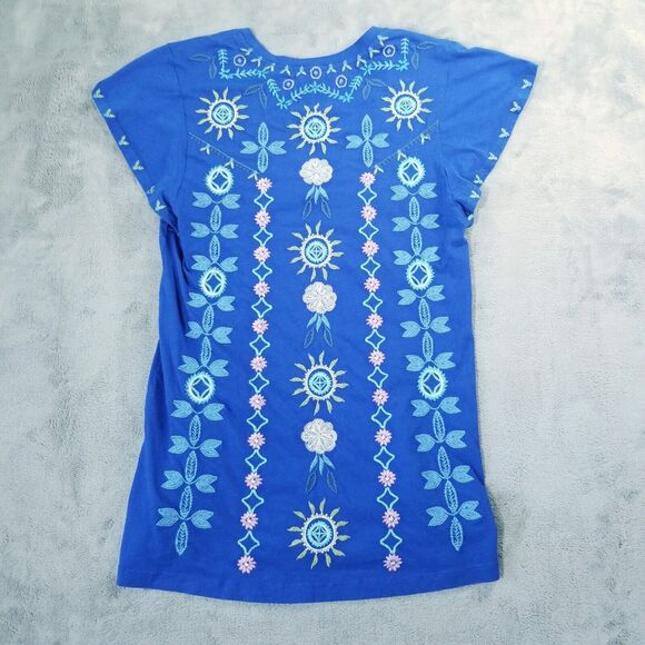 NEW Johnny Was Oriel Flutter Sleeve Tee Shirt Size XS Blue Embroidered Boho Chic - Picture 6 of 11